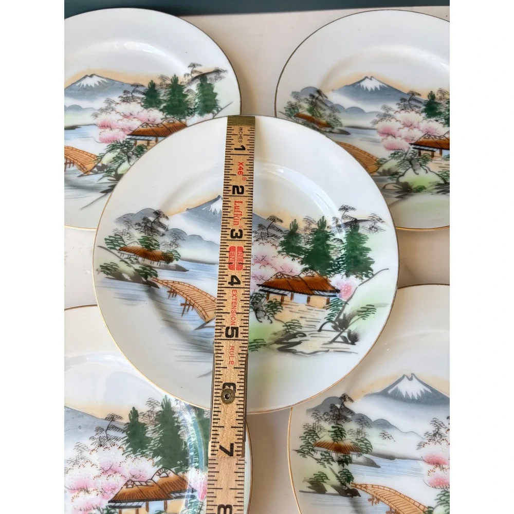 Hayasi Fine China Japan Mt Fuji Cherry Blossom Plates Set of 5 Vintage 6.25in